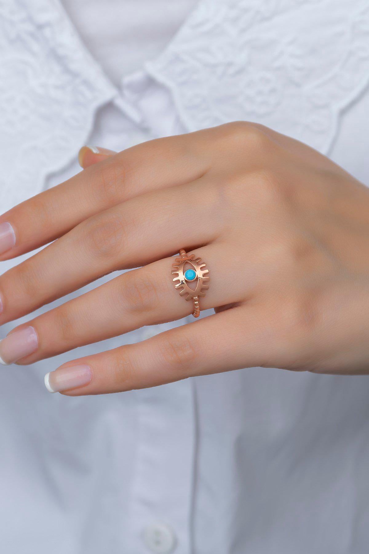 Evil Eye Opal Ring | 925 Sterling Silver Adjustable Rose Gold Plated Ring