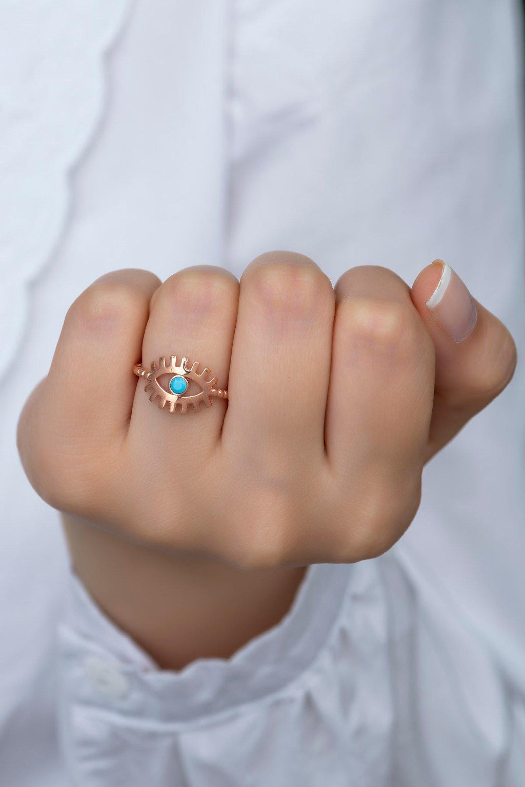 Evil Eye Opal Ring | 925 Sterling Silver Adjustable Rose Gold Plated Ring