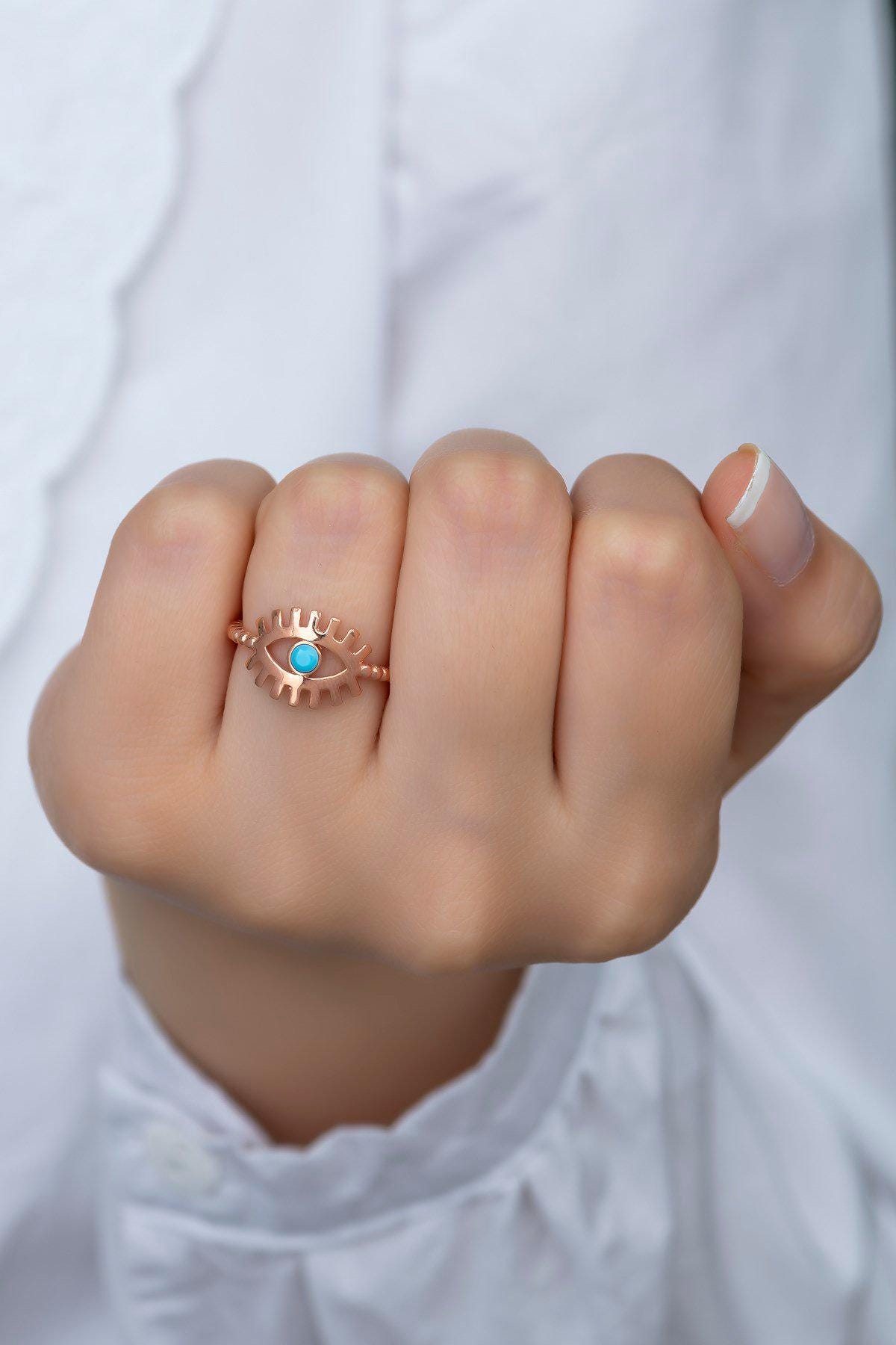 Evil Eye Opal Ring | 925 Sterling Silver Adjustable Rose Gold Plated Ring
