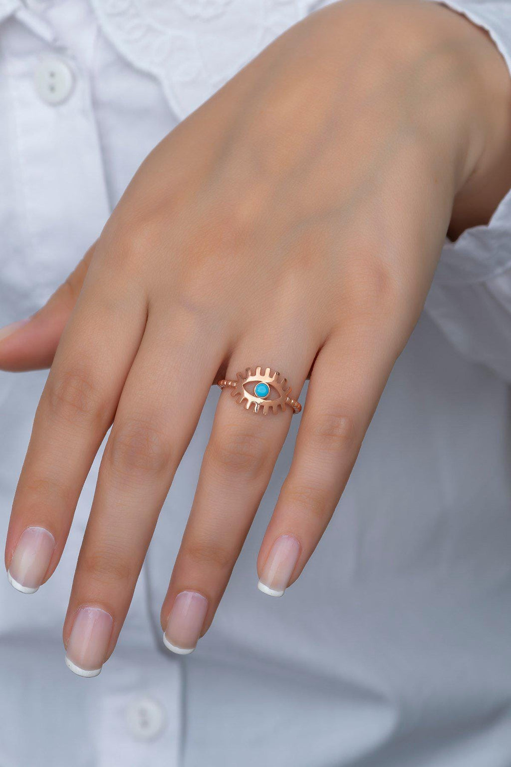 Evil Eye Opal Ring | 925 Sterling Silver Adjustable Rose Gold Plated Ring