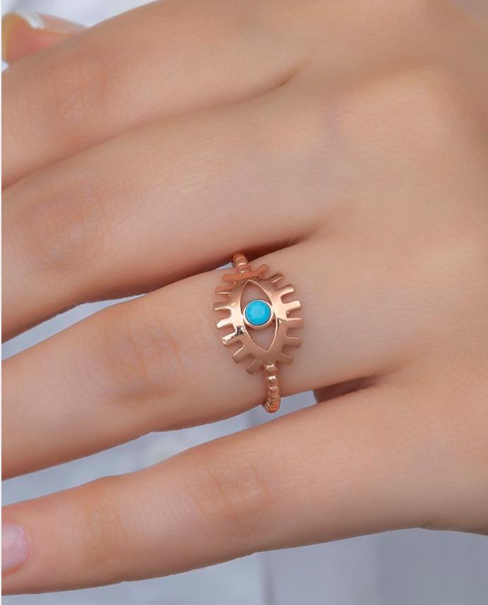 Evil Eye Opal Ring | 925 Sterling Silver Adjustable Rose Gold Plated Ring
