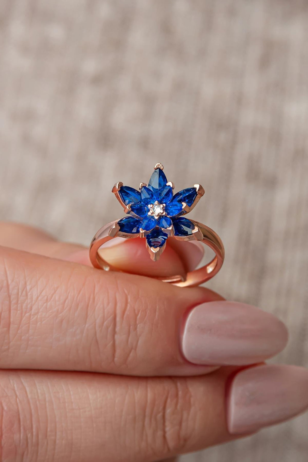 Blue Lotus Flower Ring | 925 Sterling Silver Adjustable Rose Gold Plated Zircon Ring