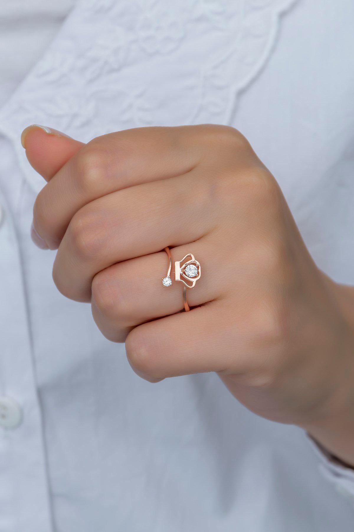 Crown Ring with Zircon | 925 Sterling Silver Adjustable Rose Gold Plated Ring