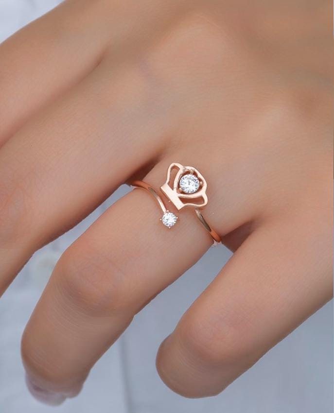 Crown Ring with Zircon | 925 Sterling Silver Adjustable Rose Gold Plated Ring