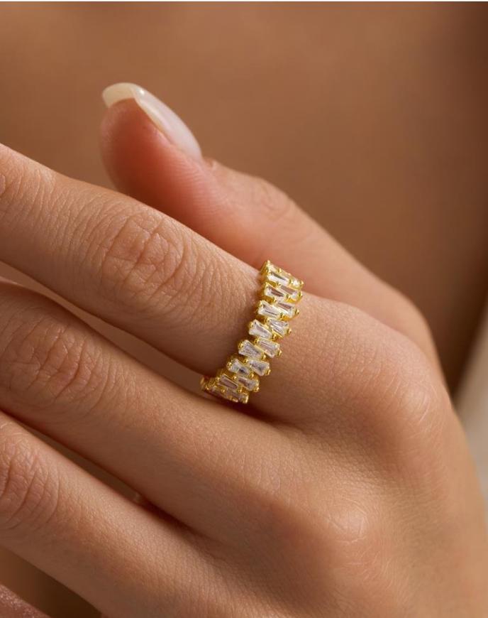 Gold Baguette CZ Ring | Sterling Silver Adjustable Minimal Ring