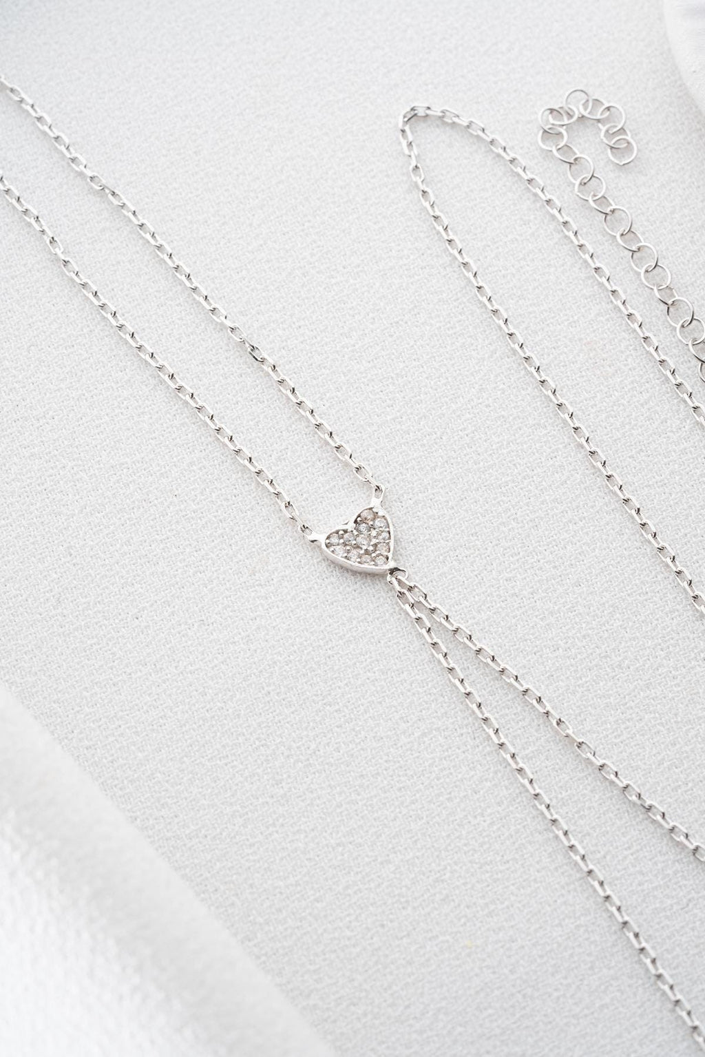 Sterling Silver Heart Hand Chain Bracelet | Rhodium Plated Zircon Heart Bracelet