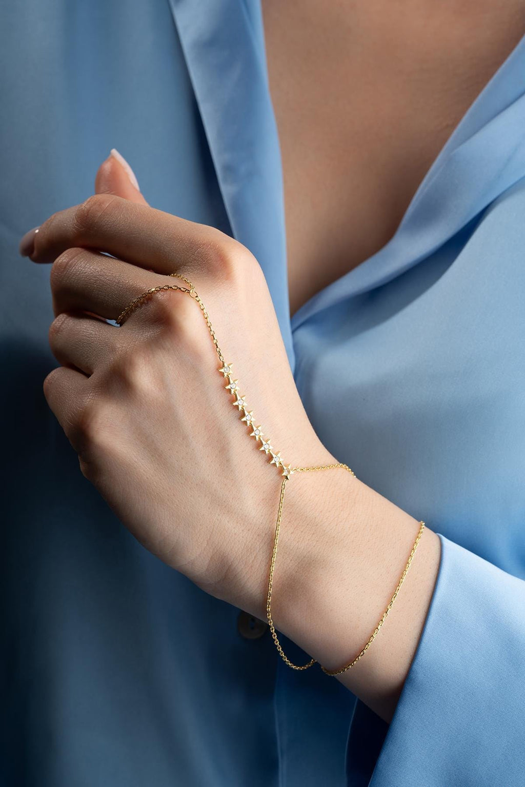 Gold Plated 925 Sterling Silver | Star Zircon Hand Chain Bracelet | Celestial Jewelry