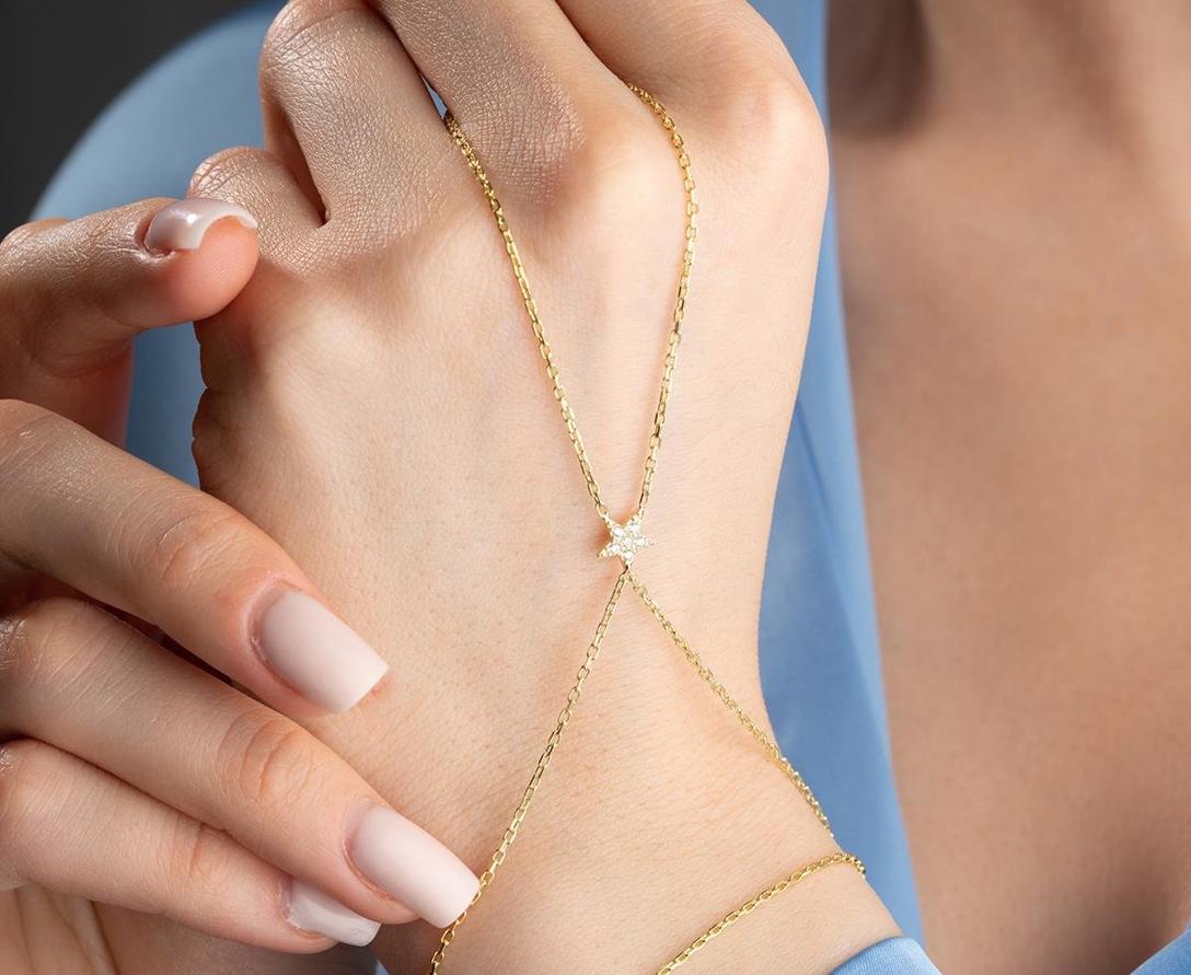 Gold Plated 925 Sterling Silver, Star Zircon Hand Chain Bracelet, Dainty Celestial Jewelry