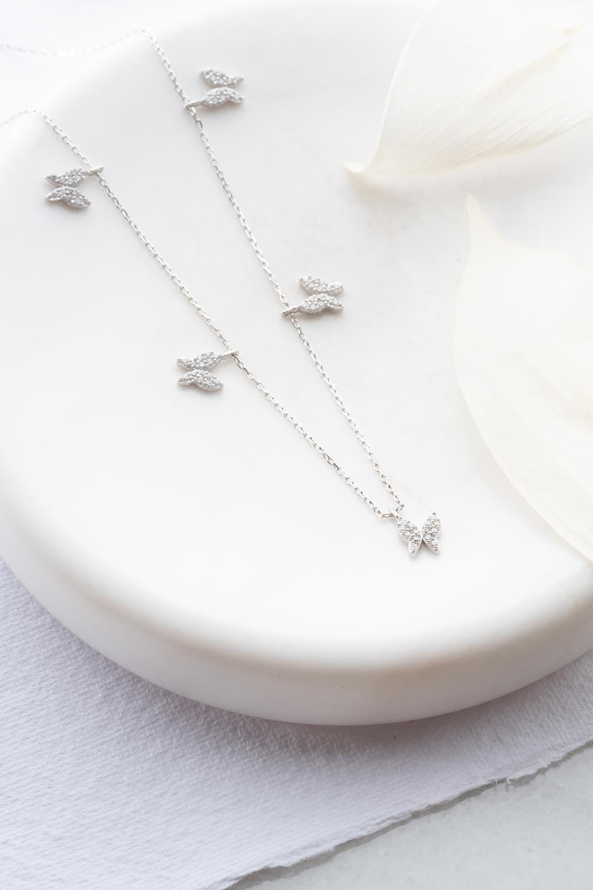 925 Sterling Silver, Butterfly Necklace, Zircon Pendant Jewelry
