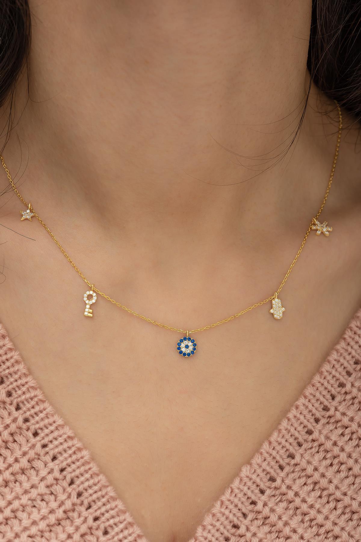 925 Sterling Silver, Lucky Charm Necklace, Gold Plated Zircon Pendant