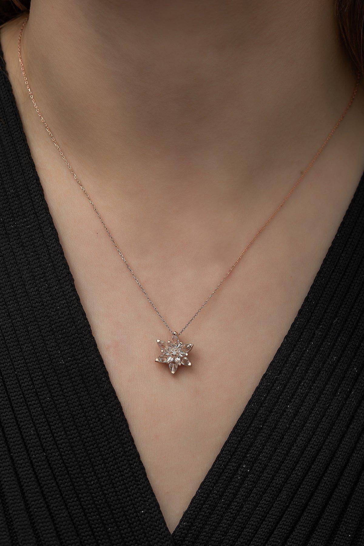 925 Sterling Silver, Lotus Flower Necklace, Rose Gold Zircon Jewelry