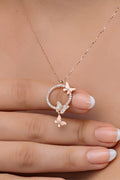 925 Sterling Silver, Butterfly Circle Necklace, Rose Gold Zircon Jewelry