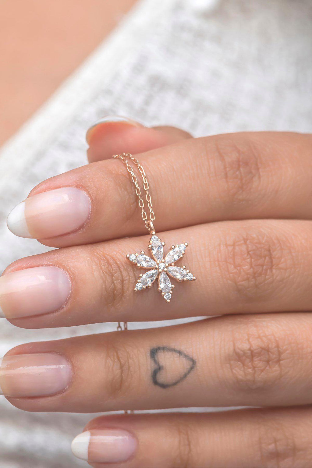 Sterling Silver Lotus Flower Necklace Zircon | Rose Gold Floral Pendant Gift for Her