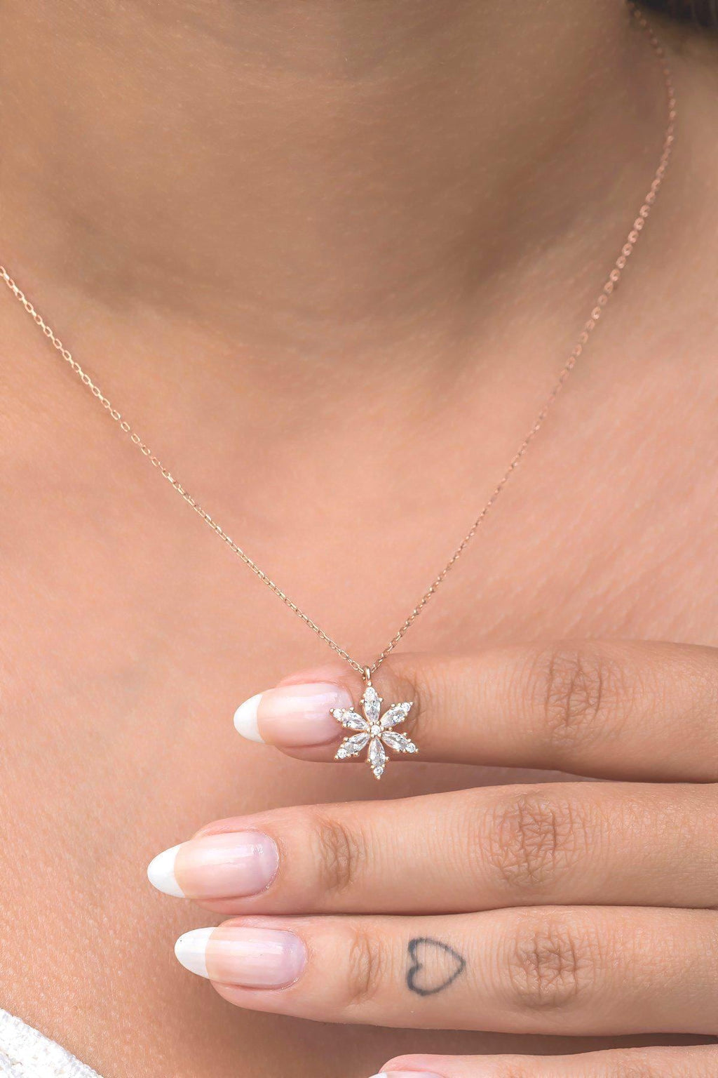 Sterling Silver Lotus Flower Necklace Zircon | Rose Gold Floral Pendant Gift for Her
