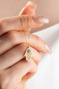 Sterling Silver Hamsa Necklace Zircon | Gold Plated Minimal Evil Eye Pendant