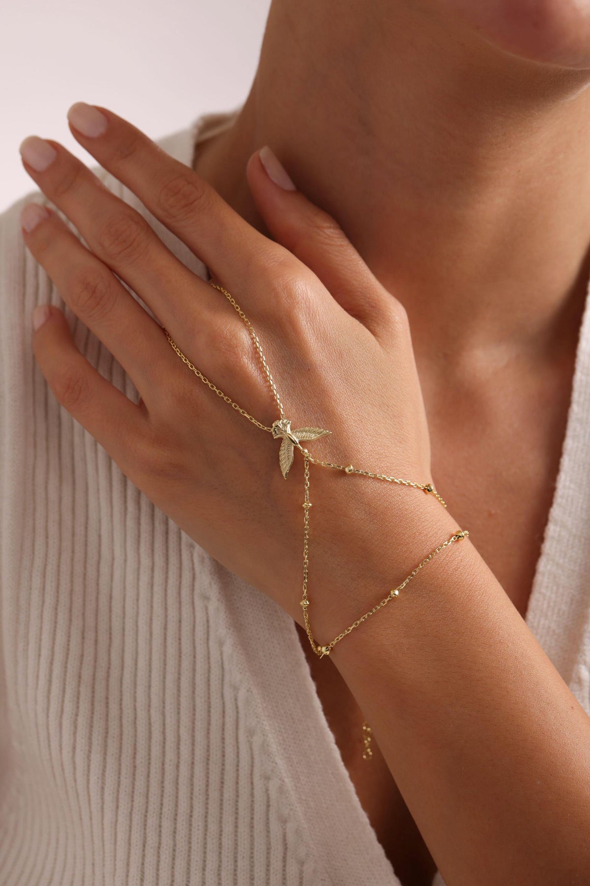 terling Silver Gold Plated Phoenix Shahmeran Bracelet | Adjustable Hand Chain Jewelry Gift (NRZ999842)