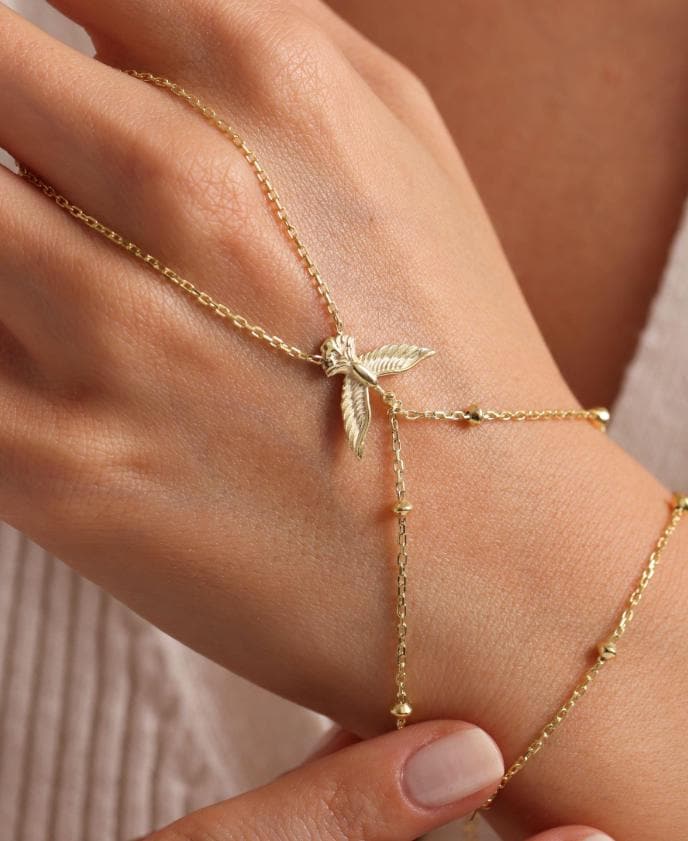 terling Silver Gold Plated Phoenix Shahmeran Bracelet | Adjustable Hand Chain Jewelry Gift (NRZ999842)