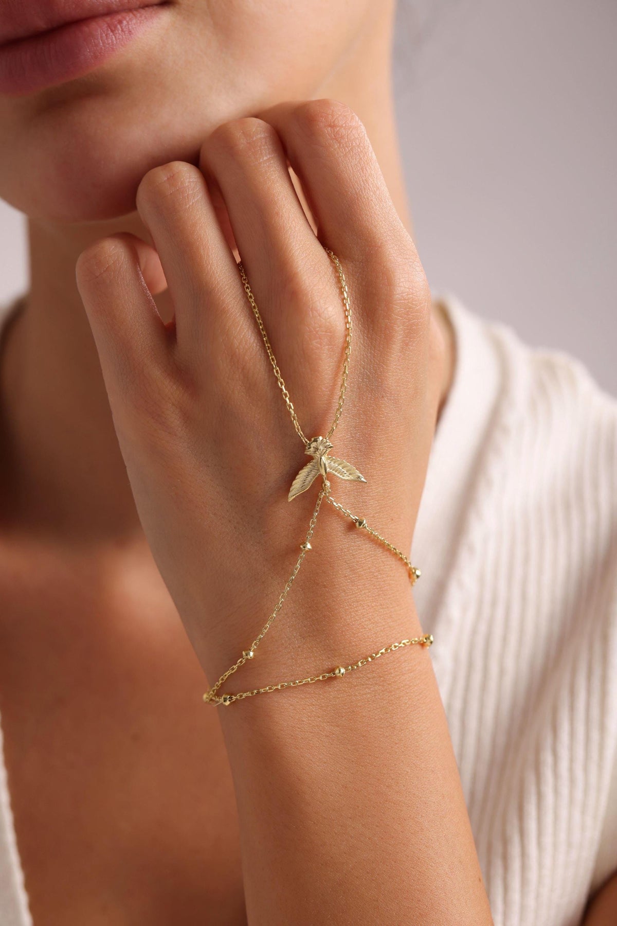 terling Silver Gold Plated Phoenix Shahmeran Bracelet | Adjustable Hand Chain Jewelry Gift (NRZ999842)