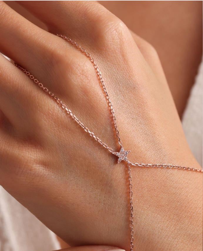 Rose Gold Star Hand Chain Bracelet | Minimal Silver Jewelry