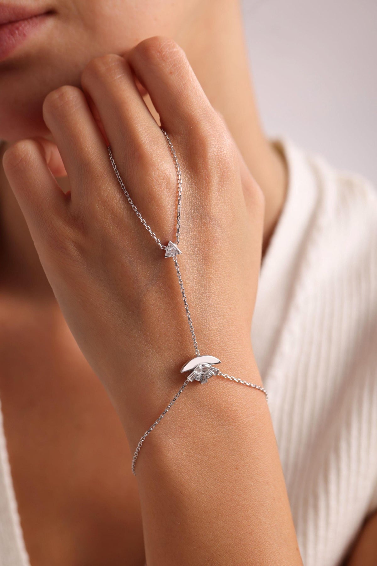 Sterling Silver Lotus Shahmaran Bracelet | Triple Flower Zircon Hand Chain Gift for Her