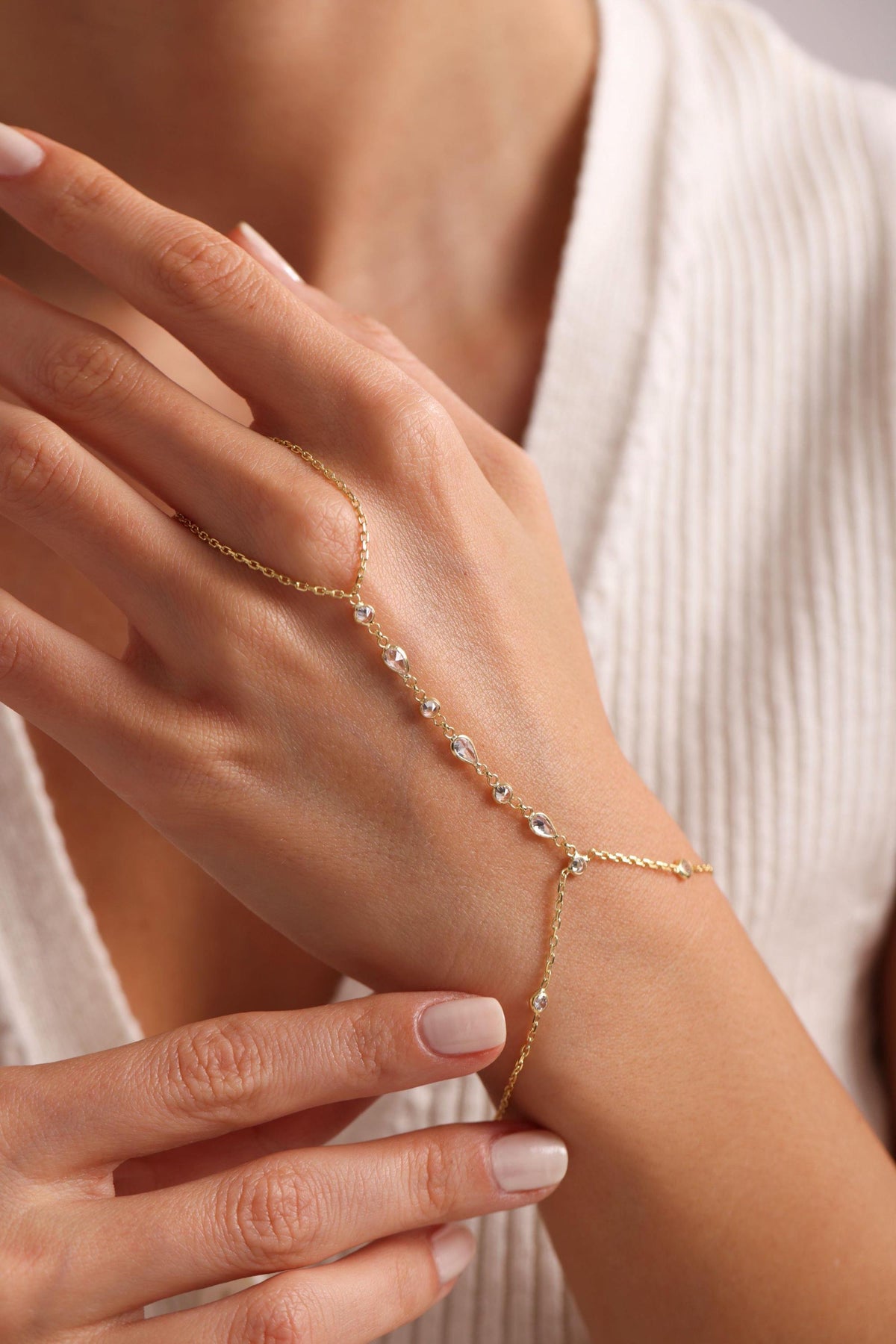 Teardrop Hand Chain Bracelet | 925 Sterling Silver Bracelet | Gold Plated Jewelry
