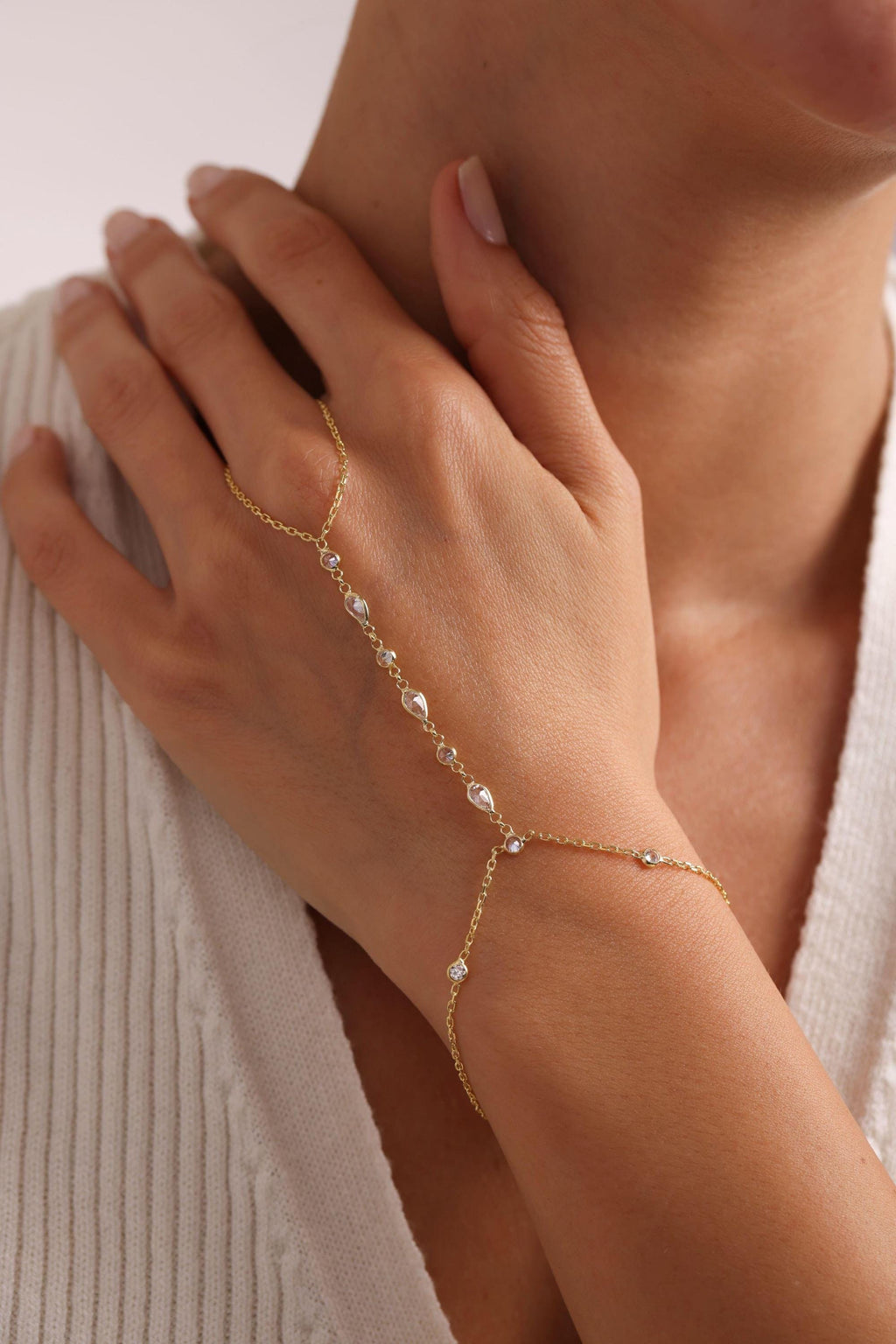 Teardrop Hand Chain Bracelet | 925 Sterling Silver Bracelet | Gold Plated Jewelry