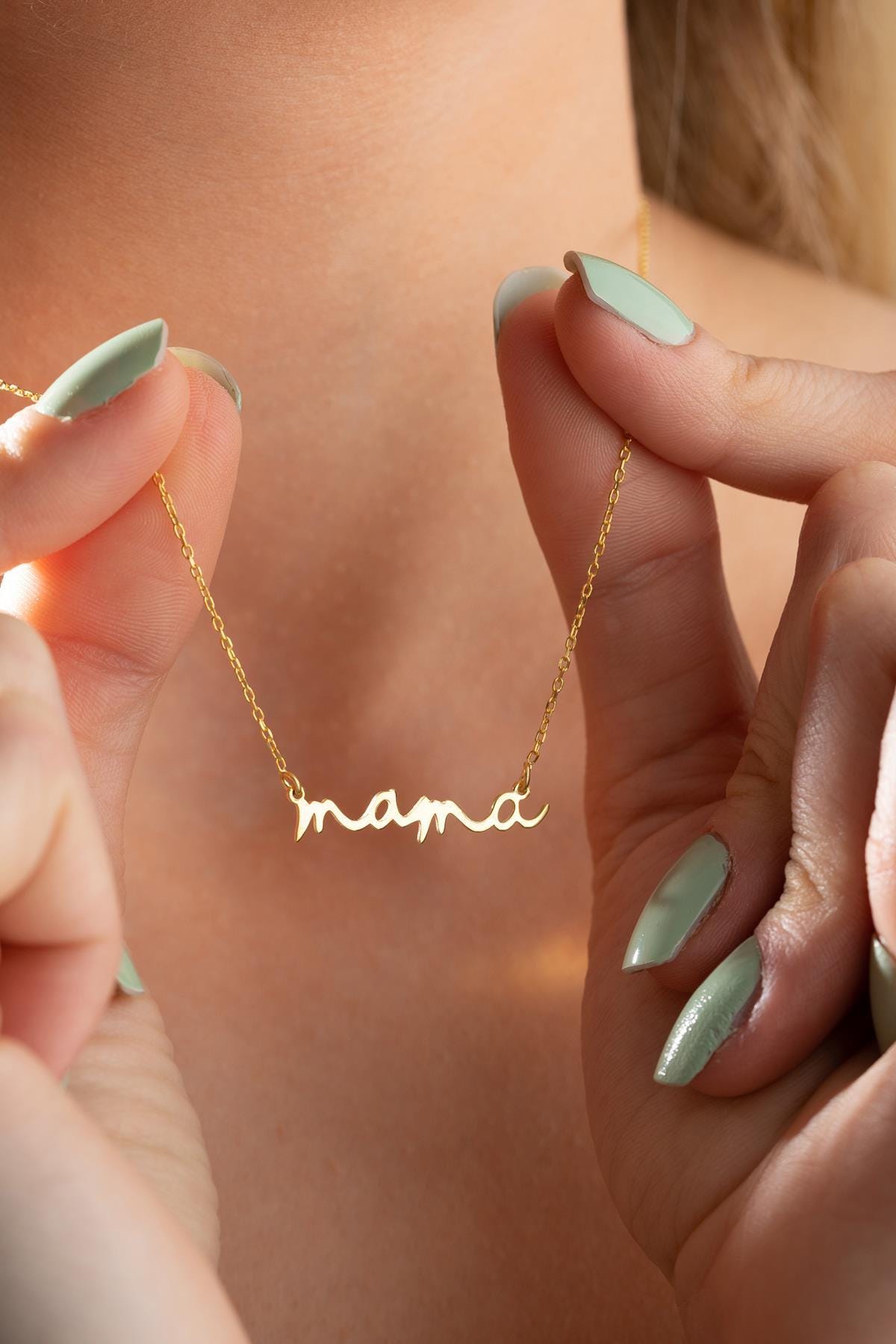 Mama Necklace Sterling Silver | Gold Plated Mom Pendant with Zircon Gift for Mother