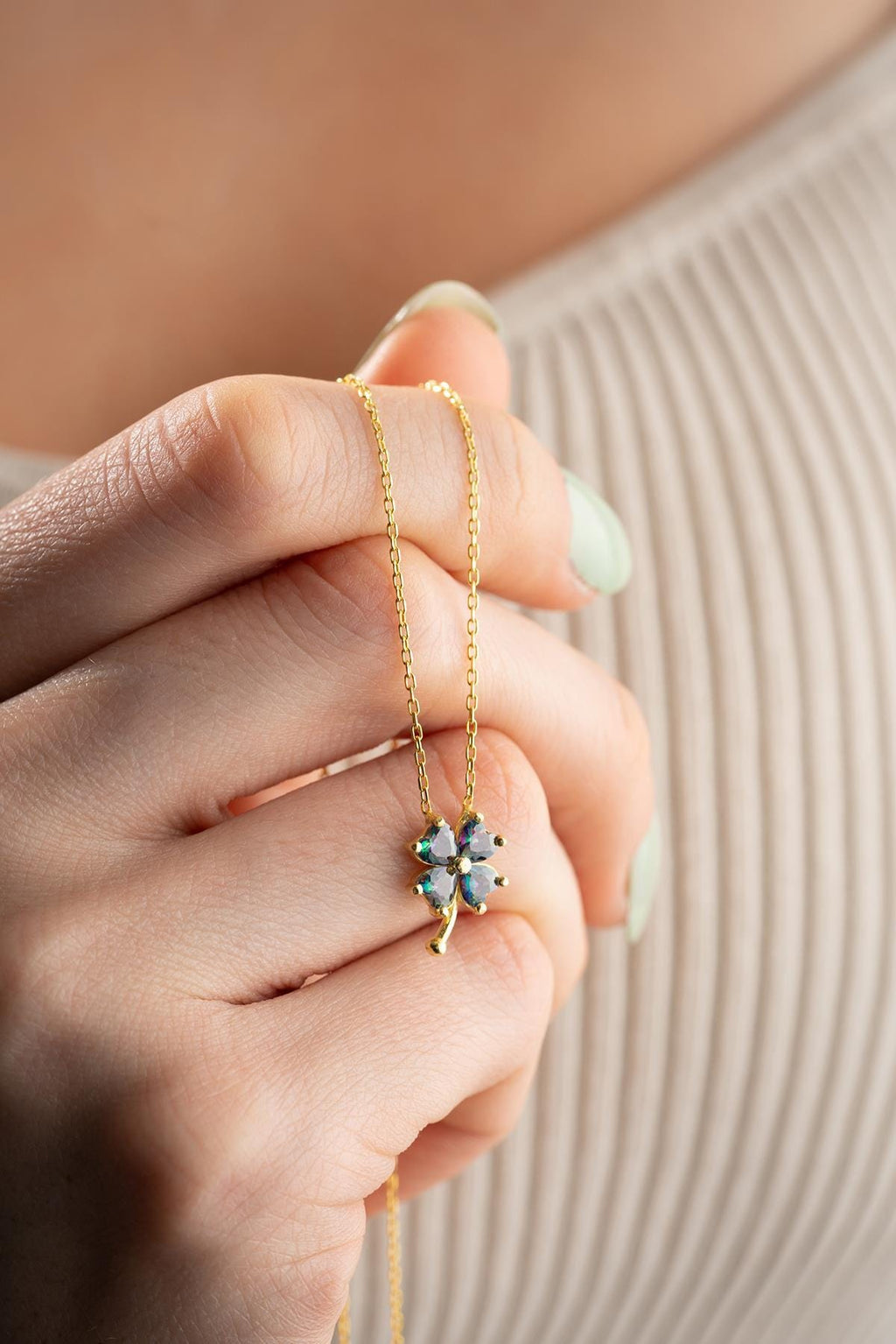 Mystic Topaz Clover Necklace Sterling Silver | Gold Lucky Pendant Gift for Her