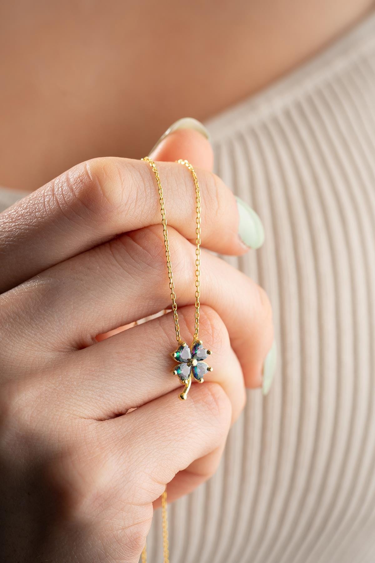 Mystic Topaz Clover Necklace Sterling Silver | Gold Lucky Pendant Gift for Her