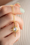 925 Sterling Silver, North Star Necklace, Gold plated Purple Zircon Jewelry