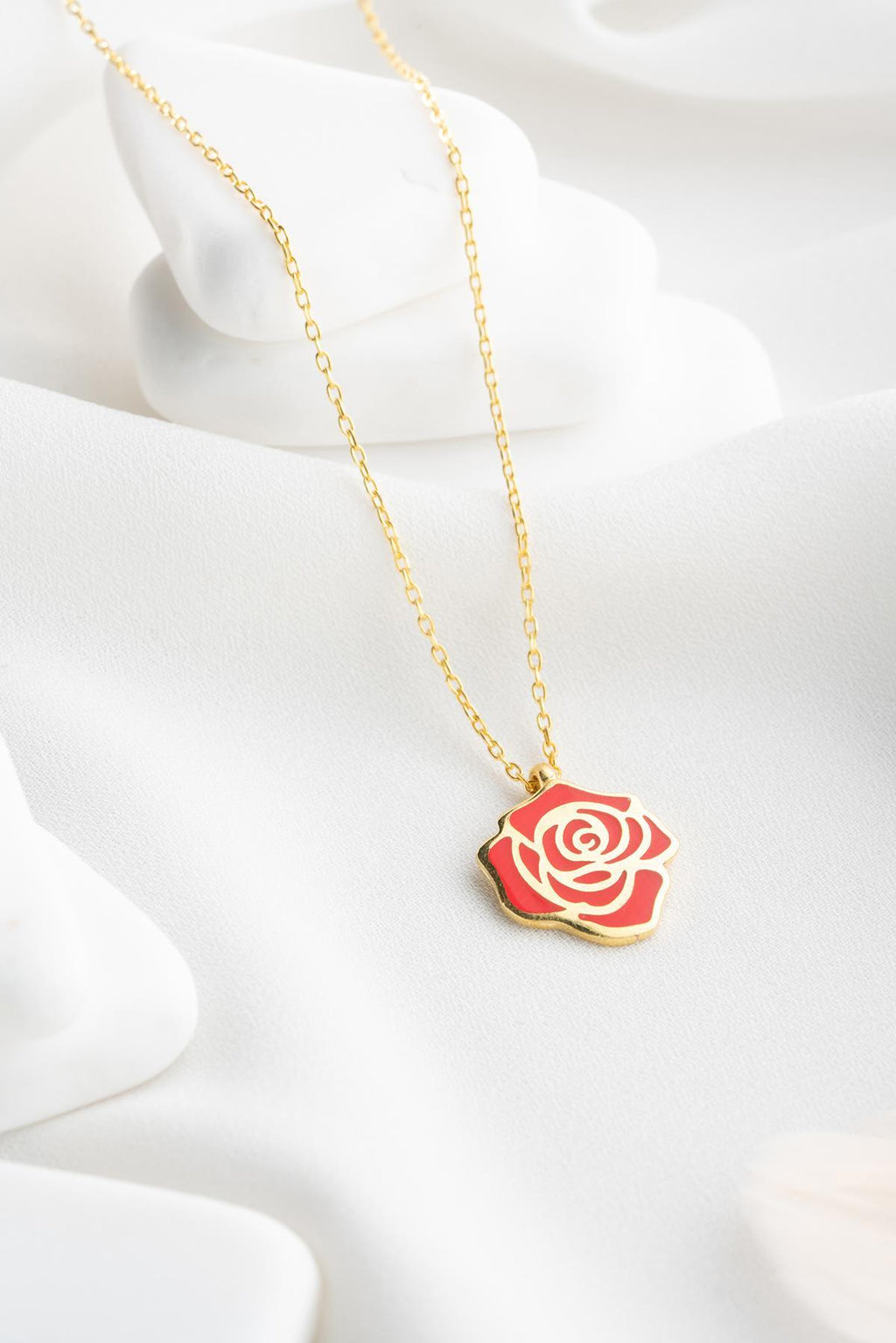 Red Rose Pendant, 925 Sterling Silver, Gold Plated Flower Jewelry, Romantic Gift
