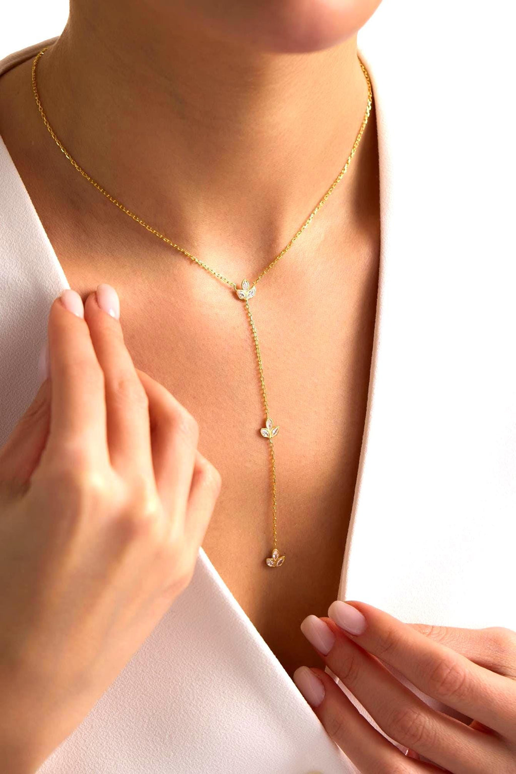 Lotus Y Necklace, 925 Sterling Silver Pendant, Gold Plated Zircon Jewelry, Gift for Her