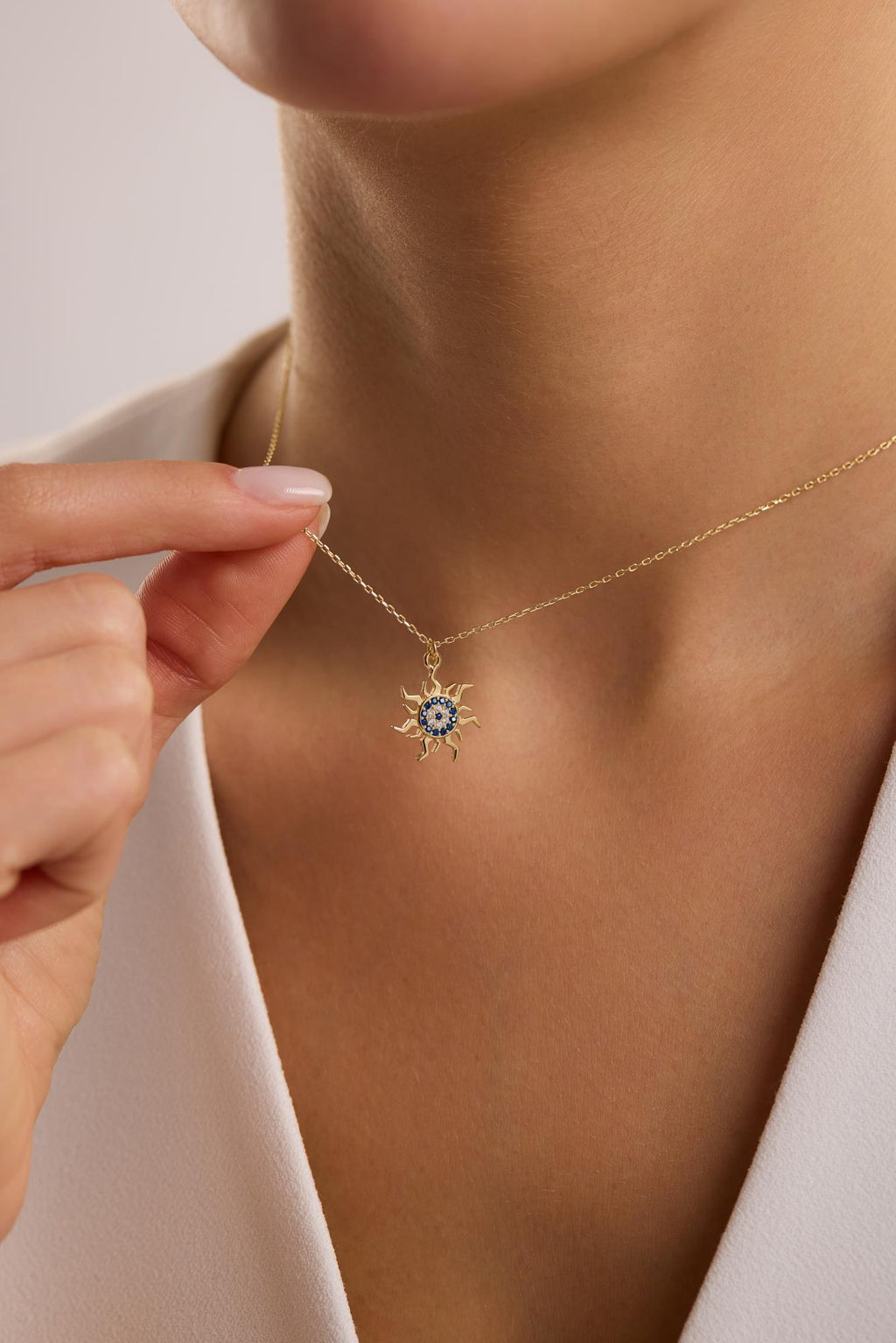 Evil Eye Sun Necklace, 925 Sterling Silver Jewelry, Gold Plated Zircon Pendant