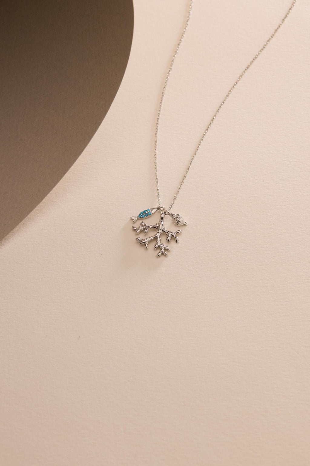 Turquoise Fish Necklace, 925 Sterling Silver Jewelry, Rhodium Plated Ocean Pendant