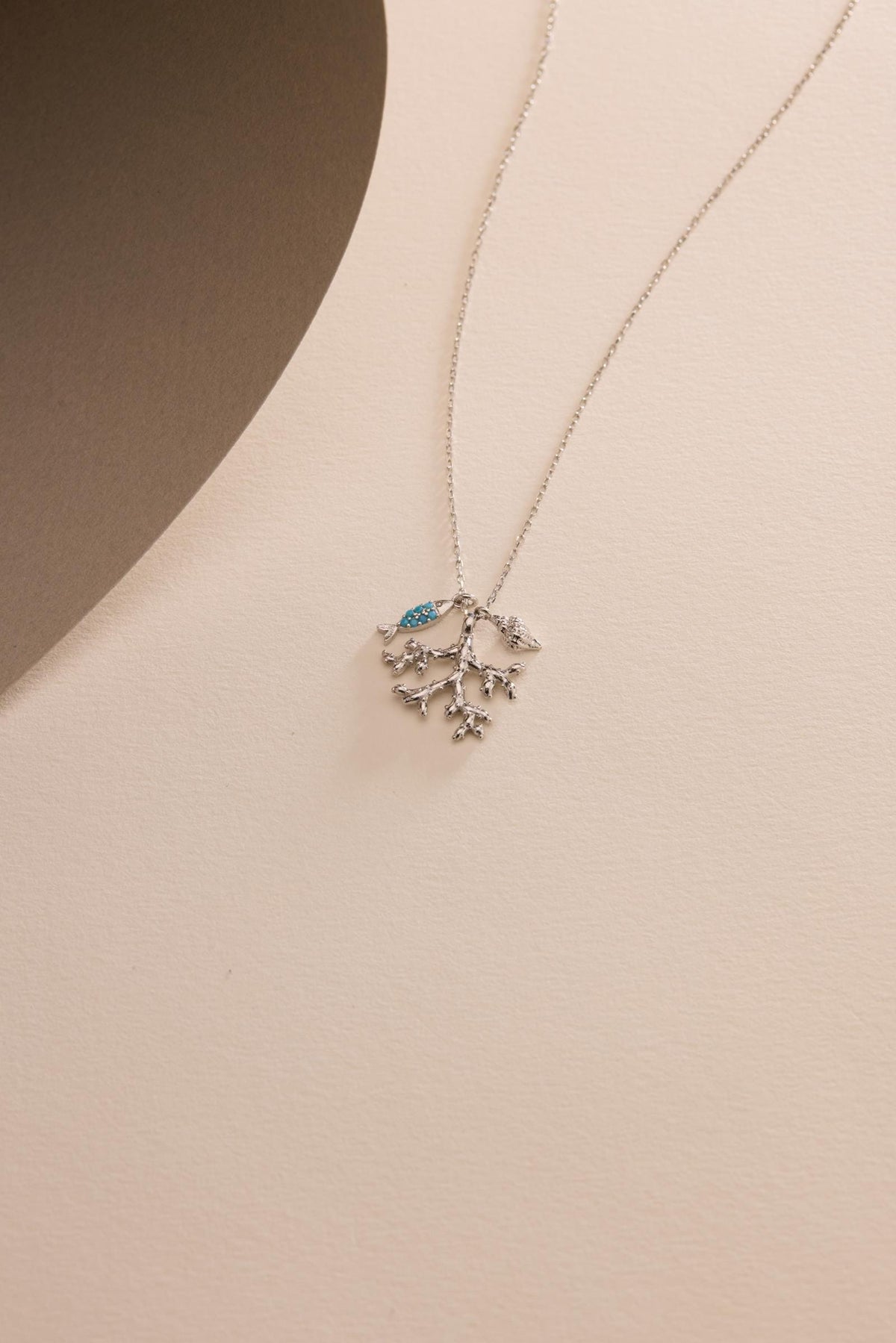 Turquoise Fish Necklace, 925 Sterling Silver Jewelry, Rhodium Plated Ocean Pendant