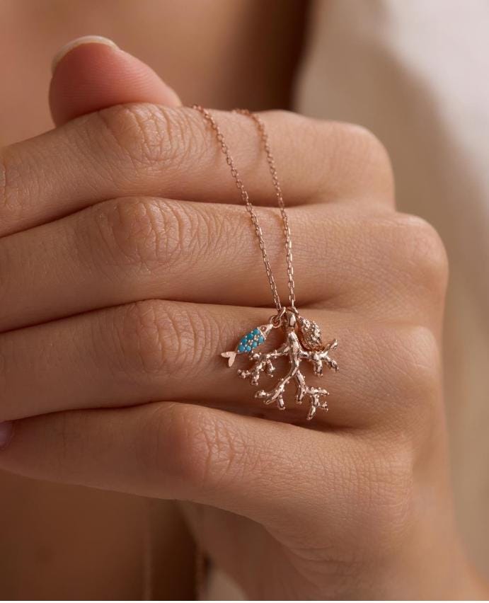 Turquoise Ocean Necklace, 925 Sterling Silver Jewelry, Rose Gold Plated Pendant