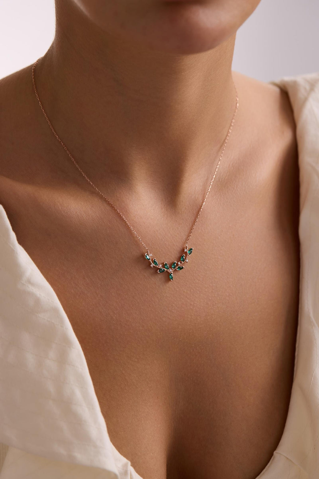 Green Ivy Necklace, 925 Sterling Silver, Rose Gold Plated Vine Pendant