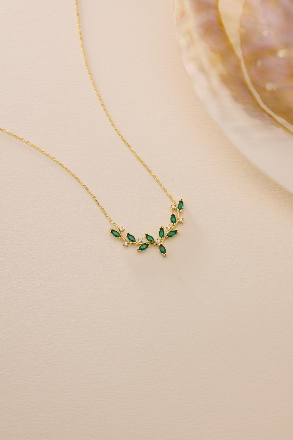 Gold Plated Green Ivy Necklace | Marquise Stone Sterling Silver Vine Jewelry