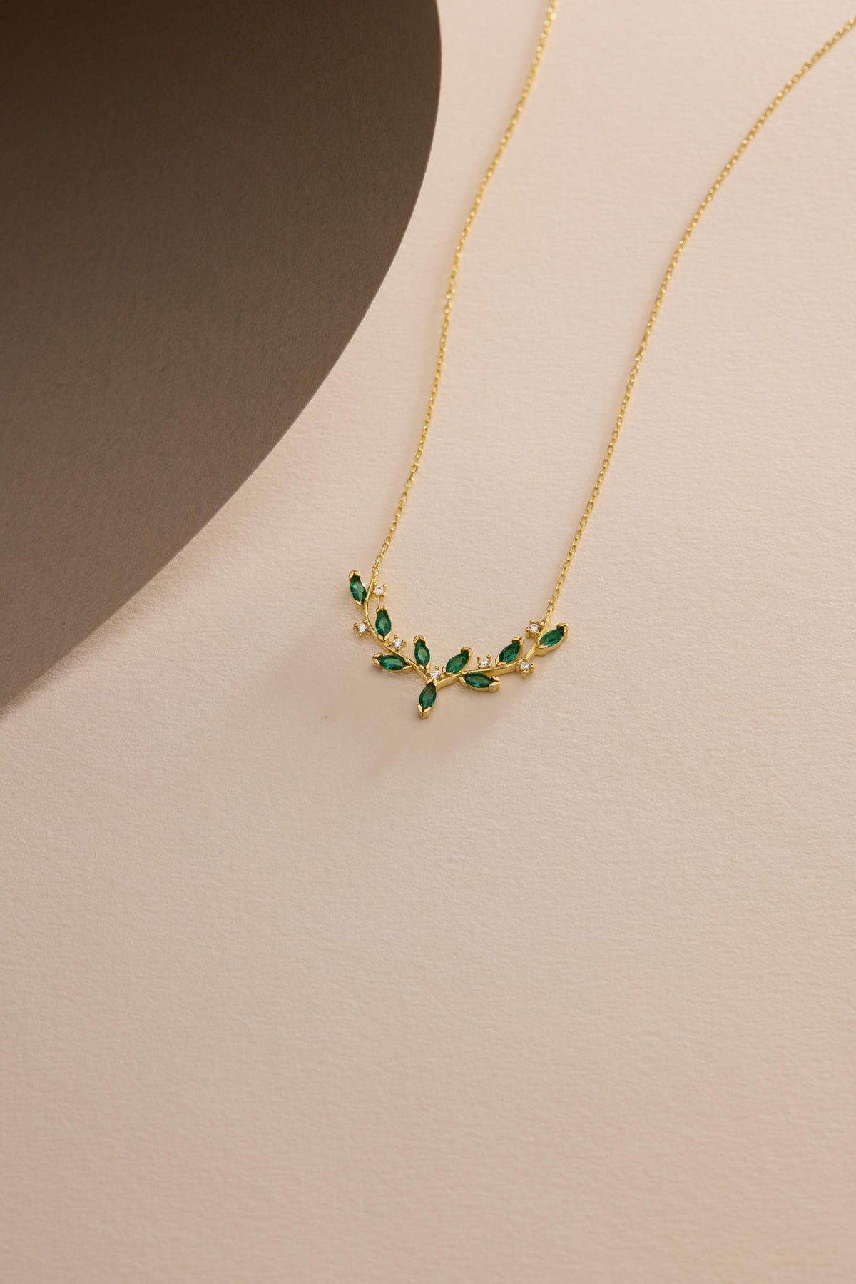 Gold Plated Green Ivy Necklace | Marquise Stone Sterling Silver Vine Jewelry