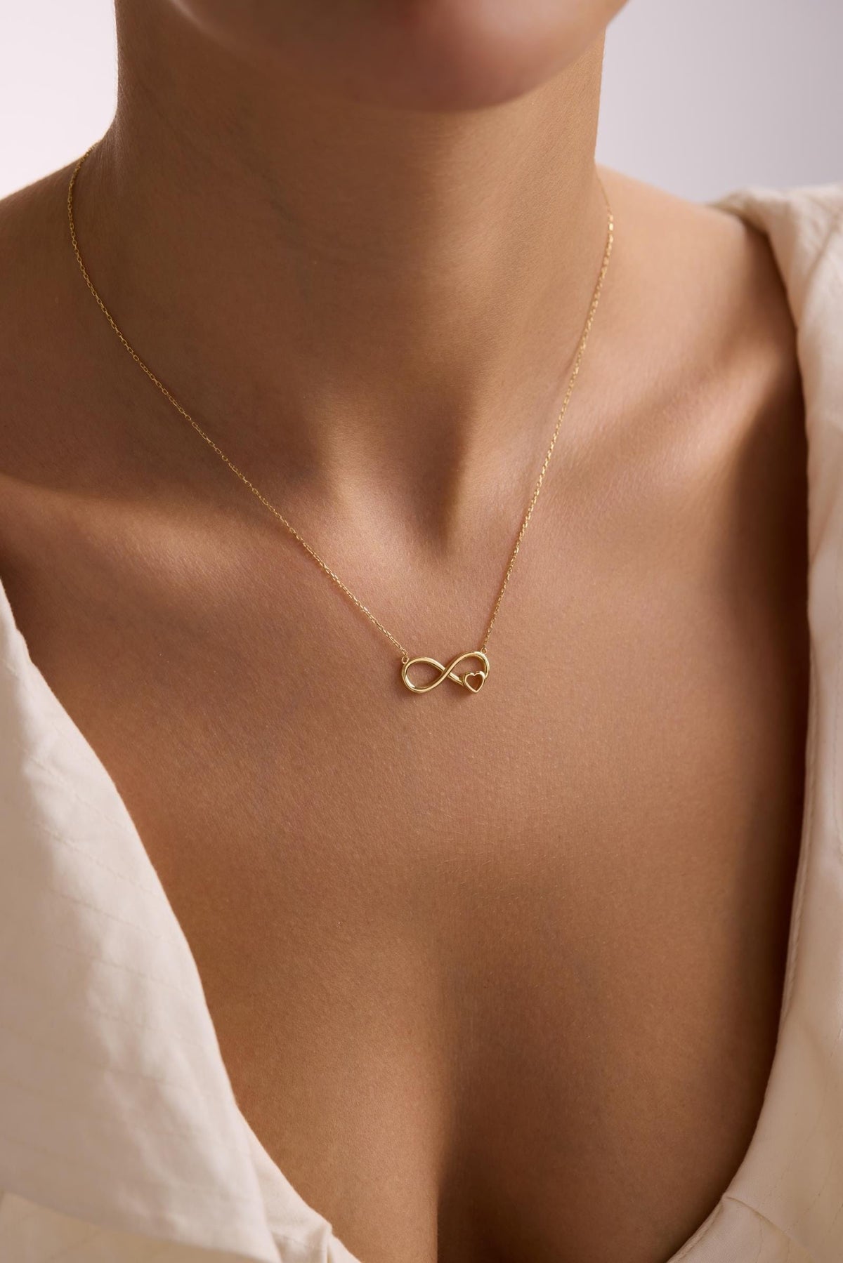 Infinity Heart Necklace, Gold Plated Sterling Silver Love Pendant for Women