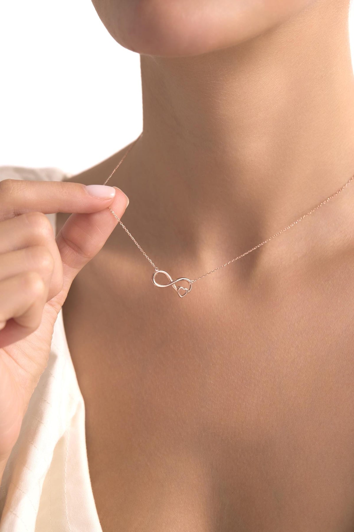 Infinity Heart Necklace, Rose Gold Sterling Silver Love Pendant for Women