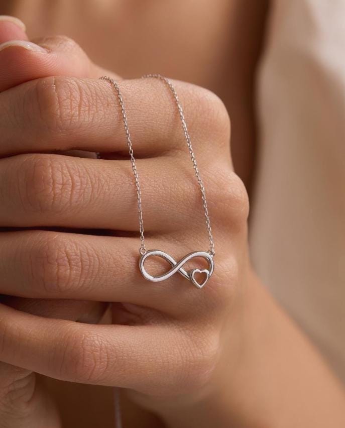 Infinity Heart Necklace, Sterling Silver Rhodium Love Pendant for Women