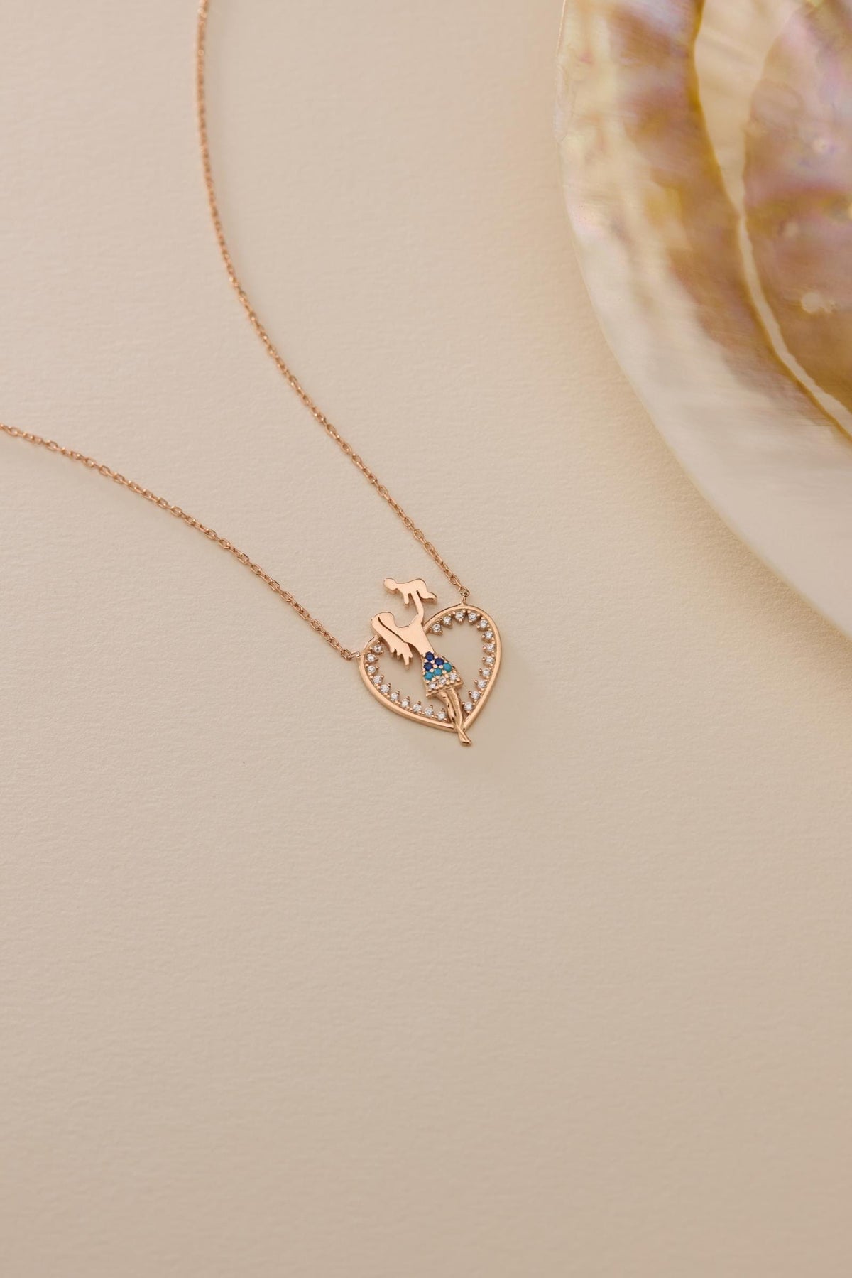 Rose Gold Mother Baby Necklace | 925 Sterling Silver Heart Pendant Gift for Mom