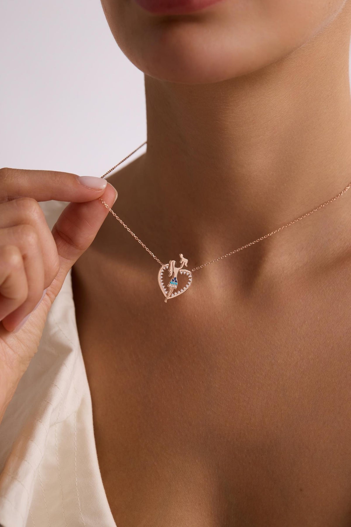 Rose Gold Mother Baby Necklace | 925 Sterling Silver Heart Pendant Gift for Mom
