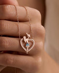 Rose Gold Mother Baby Necklace | 925 Sterling Silver Heart Pendant Gift for Mom