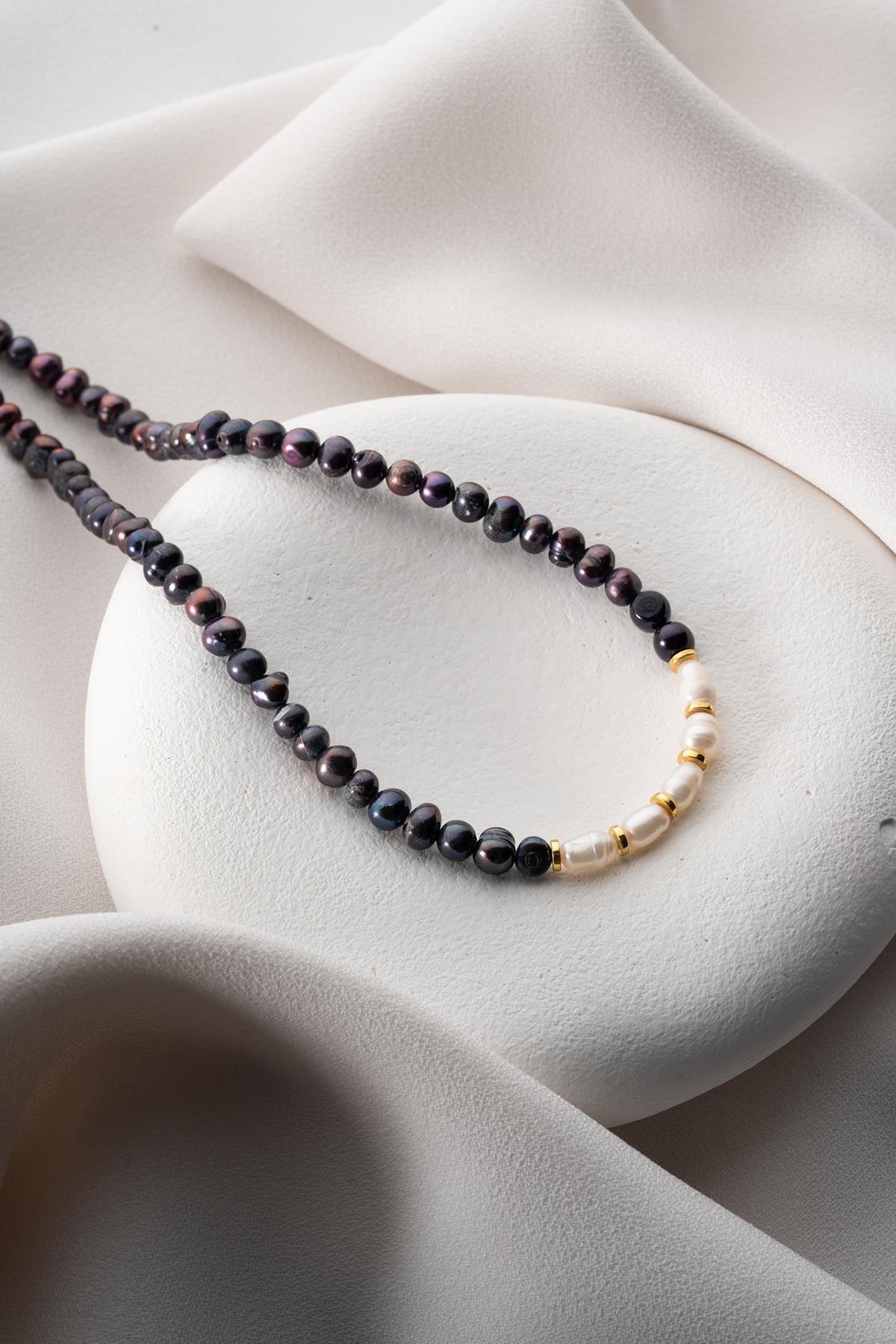 925 Sterling Silver Turquoise Necklace | Hematite Pearl Beaded 46cm