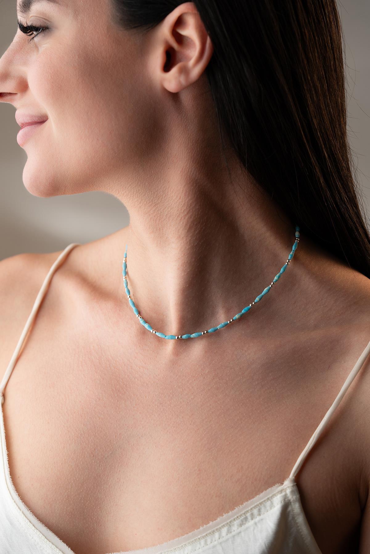 Gold Plated Turquoise Necklace | 925 Silver Dorika Beaded