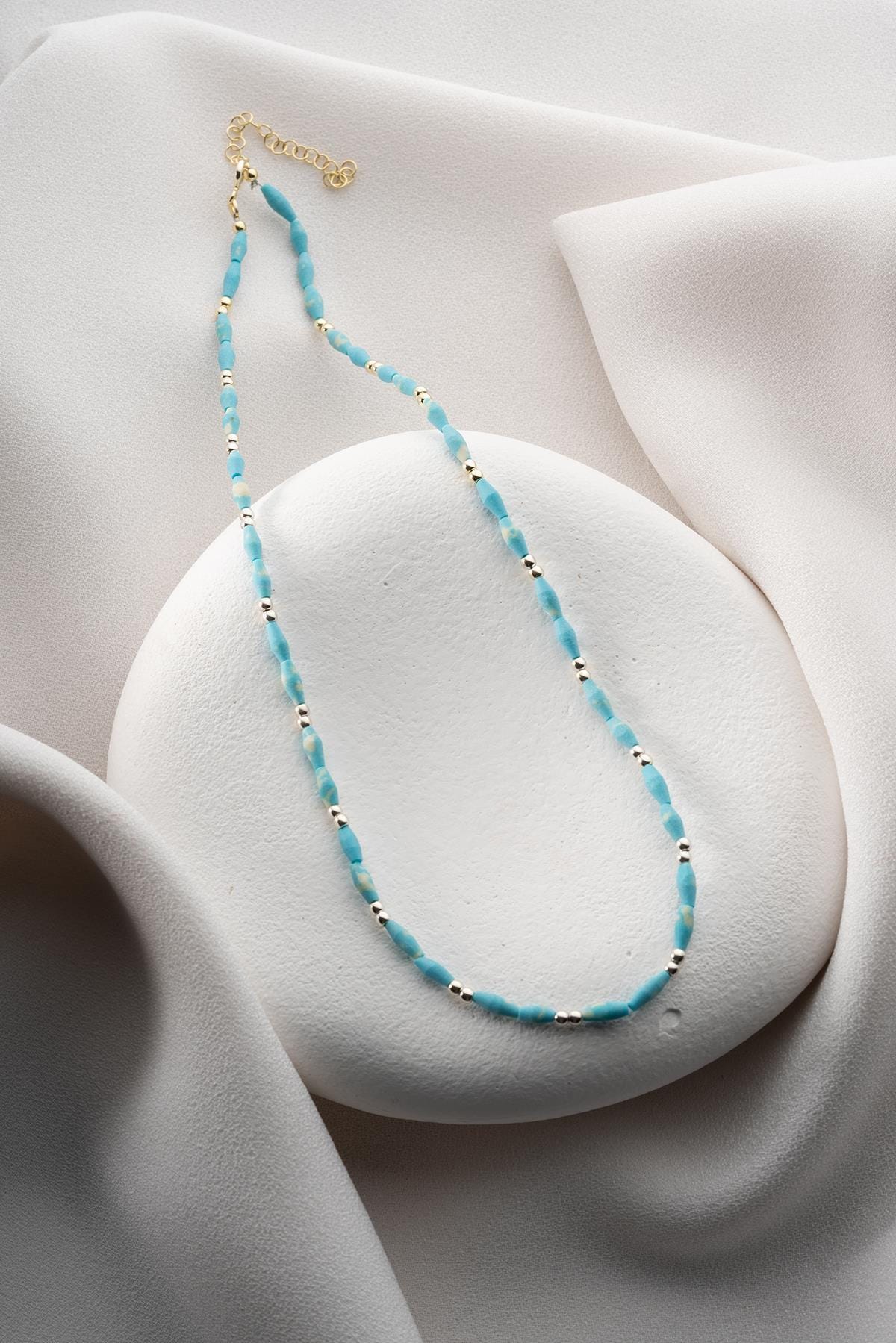 Gold Plated Turquoise Necklace | 925 Silver Dorika Beaded