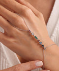 Sterling Silver Bar Shahmaran Bracelet | Zircon Hand Chain | Rhodium Jewelry