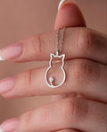925 Sterling Silver Cat Necklace | Minimal Zircon Pendant Gift for Women